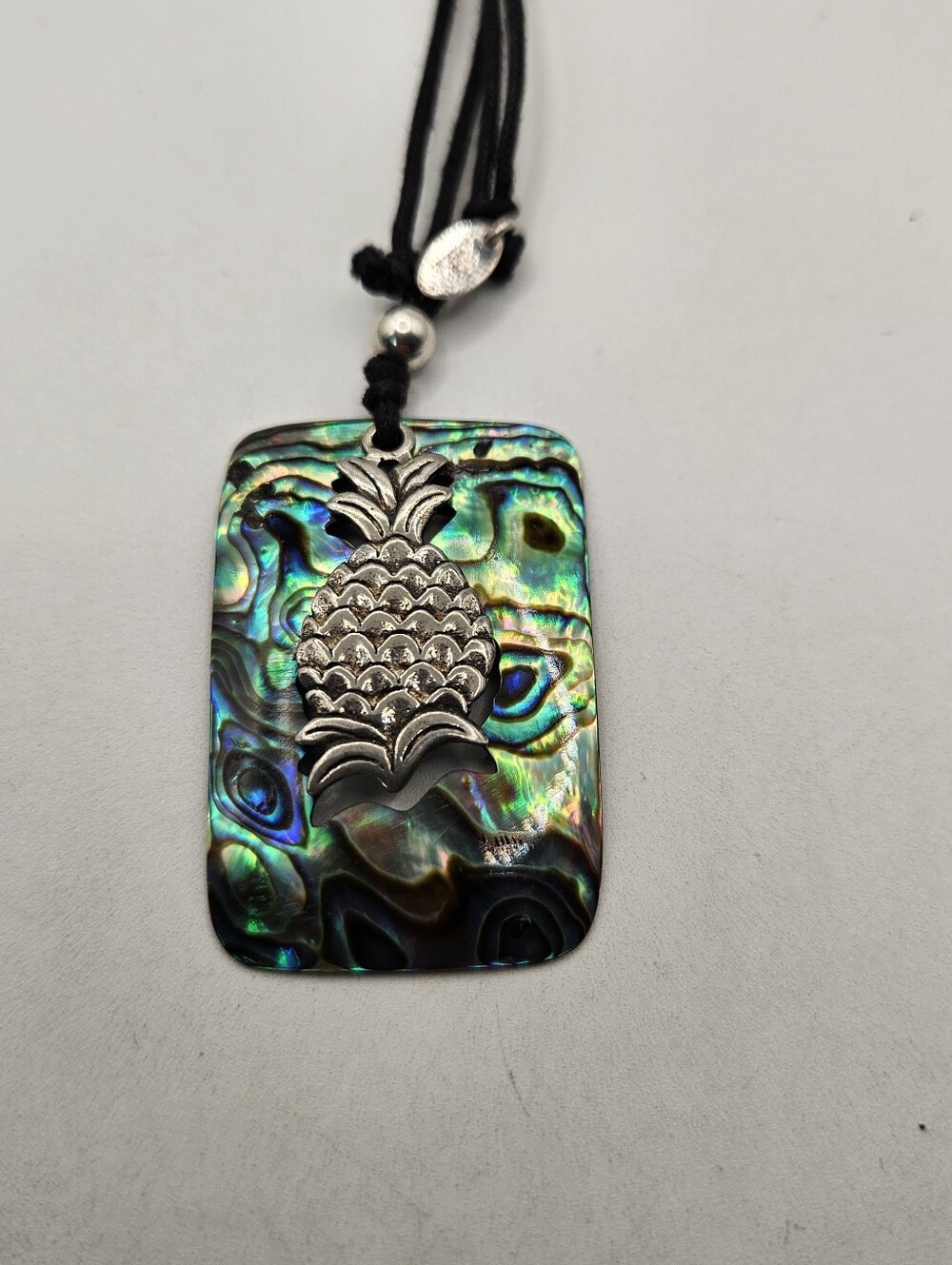 Mosaic Sterling Silver 925 Abalone Pineapple Moving Overlay Charm Necklace adjus